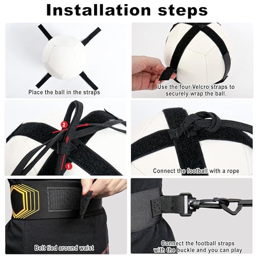 Surpop Soccer/Volleyball/Rugby Trainer, Football Kick Throw Solo Practice Training Aid Control Skills Adjustable Waist Belt for Kids Adults