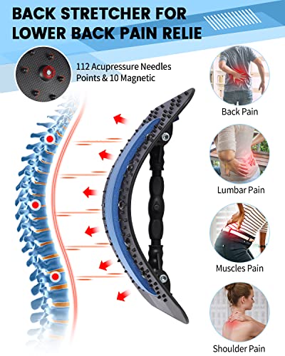 HOEUSH Back Stretcher Lumbar Back Cracker Massager, Multi-Level Support, Heat & Speed Control, Black, Sciatica, Battery Powered, Home Use