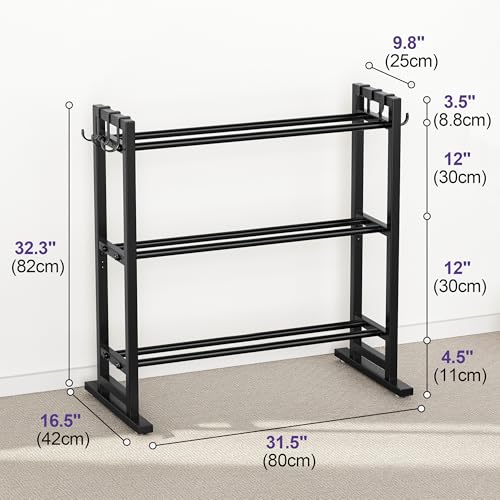 niffgaff 3 Tier Adjustable Dumbbell Rack, Weight Rack for Home Gym, 450 lb Capacity with Extra Storage Hooks