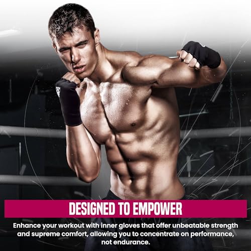 RDX Boxing Hand Wraps Inner Gloves Men Women, Half Finger Elasticated Bandages, Under Mitts Fist Protection, Muay Thai, Kickboxing, MMA, Martial Arts Speed Bag Punching Training - color: Pink White, size: Medium