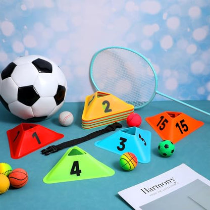24 Pack Numbered Sports Cones, 1-24 Soccer Training Cones Flexible Agility Cone Soft Field Cone for Gym Games Sports Training Equipment