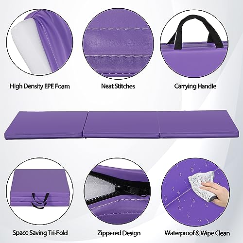ZENY 2’’ Thick Tri-fold Folding Gym Exercise Mat Extra Thick Gymnastics Mat Tumbling Mat with Carrying Handles for Home Workout, Core Workouts, Stretching, MMA, Yoga