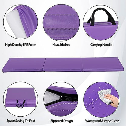 ZENY 2’’ Thick Tri-fold Folding Gym Exercise Mat Extra Thick Gymnastics Mat Tumbling Mat with Carrying Handles for Home Workout, Core Workouts, Stretching, MMA, Yoga