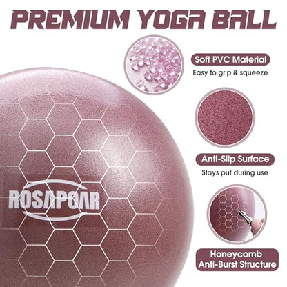 ROSAPOAR Small Exercise Ball - 9 Inch Mini Pilates Ball, Anti-Burst Yoga Ball for Stretching & Core Strength Workout, Physical Therapy & Yoga at Home Gym & Office