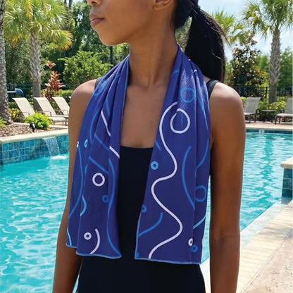 Extended Size Cooling Towel – Be Cool in Style - Heat Relief, Soft, Lightweight, Sun Protection, Easy Clean - Perfect for Biking, Hiking, Running, Yoga, Golf, Gardening - Swim Bubble M - color: Swim Bubble