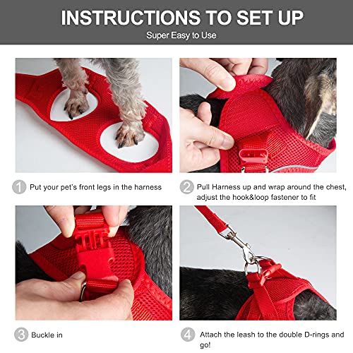 Fida Comfy Dog Harness with Leash, Soft Puppy Vest Escape Proof, Breathable Lightweight Soft Mesh, Adjustable Reflective Step-in Harness for Small Pet Walking (S, Red) - color: Fiery Red, size: S (Neck:12.6"-13.8"; Girth:16.1"-17.7")