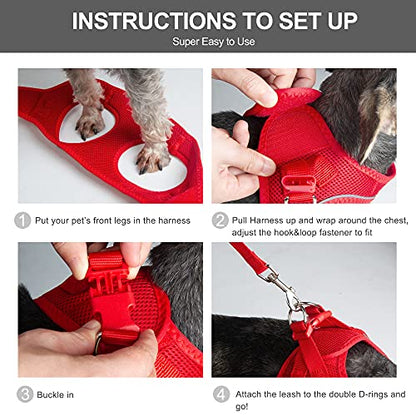 Fida Comfy Dog Harness with Leash, Soft Puppy Vest Escape Proof, Breathable Lightweight Soft Mesh, Adjustable Reflective Step-in Harness for Small Pet Walking (S, Red) - color: Fiery Red, size: S (Neck:12.6"-13.8"; Girth:16.1"-17.7")