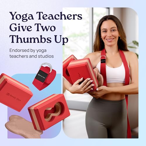 Deep-Zen® Yoga Blocks Wrist Support; Yoga Blocks 2 Pack with Knee Pads and Strap to Put Less Weight on Wrists; Durable, Versatile Yoga Brick Exercise Block Set, Blocks Yoga - color: Red