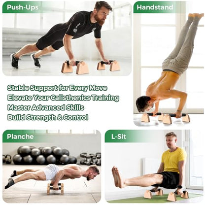 Wooden Parallettes Bars & Push Up Bars – Premium Handstand Training Push Up Handles, Non-Slip Calisthenics Equipment for Men & Women, Perfect Home Gym Fitness Tool for Strength & Balance - size: 25CM
