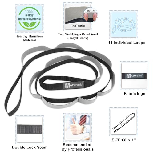 Half-Elastic Stretch Straps with 11 Loops, Stretching Strap for Physical Therapy, Multi-Loop Yoga Strap Fitness Exercise Strap for Yoga, Pilates, Dance, Flexibility&Exercise