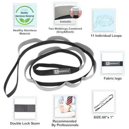Half-Elastic Stretch Straps with 11 Loops, Stretching Strap for Physical Therapy, Multi-Loop Yoga Strap Fitness Exercise Strap for Yoga, Pilates, Dance, Flexibility&Exercise