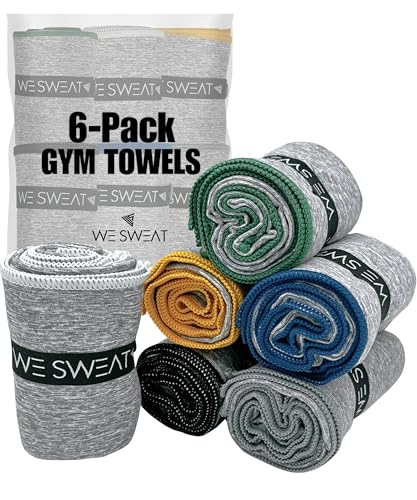 We Sweat’s (6 Pack) Microfiber Gym Towels, Odor-Free Silver ION Absorbent Fiber, Workout Towels for Men & Women - Sweat Towels for Gym, Hiking, Yoga, Camping, Working Out - color: Speckled Grey (6 Pack), size: Sweat Towels