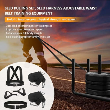 Sled Harness for Pulling, 6pcs Adjustable Shoulder Belt with 2 Rope 6.6ft and 9.8ft Push Equipment for Outdoor Indoor Full Body Workout to Improve Strength Agility Focus Men and Women