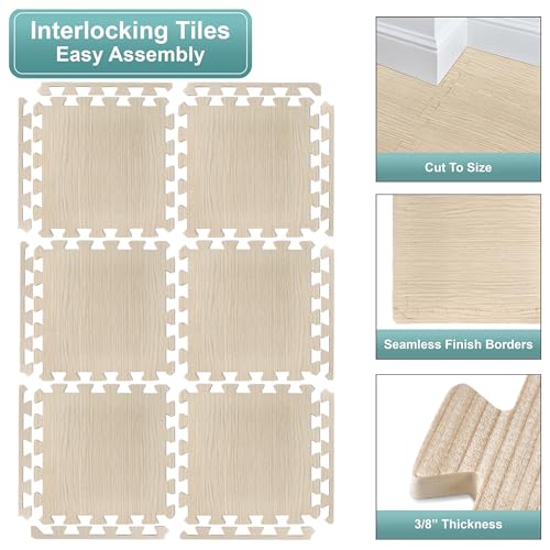 Sorbus Wood Grain Floor Mats Foam Interlocking Mats Each Tile 1 Square Foot 3/8-Inch Thick Flooring Wood Mat Tiles - Home Office Playroom Basement Trade Show (16 Tiles,16 Sq ft - Light Pine) - color: Wood Grain - Light Pine