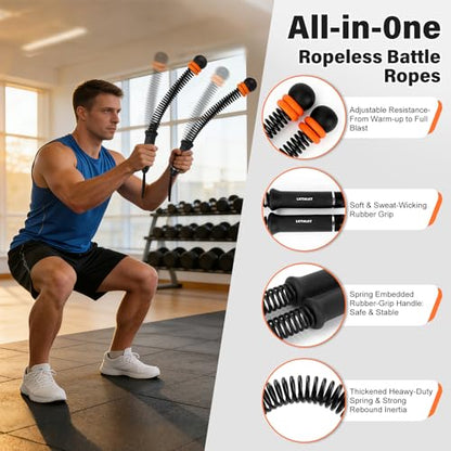 Weighted Ropeless Battle Ropes Adjustable Weight - Portable Cordless Battle Ropes for Home Gym with Workout Poster, Strength Building, HIIT & Low-Impact Cardio Training for Men & Women (Black)