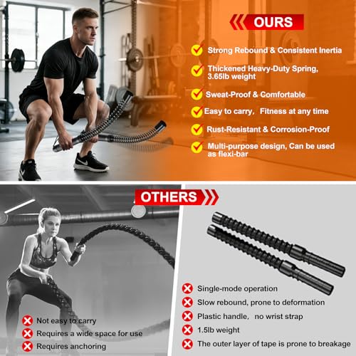 2 in 1 Weighted Ropeless Battle Ropes, Portable Cordless Battle Ropes for Home Gym, Heavy Duty Workout Exercise Rope for Strength Training & HIIT, Fitness Equipment for Men & Women