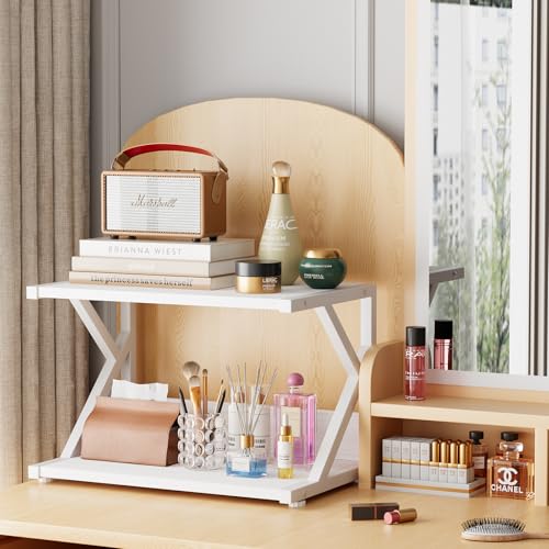 aboxoo Desktop Printer Stand with 2 Tier Wood Storage Shelves,Under Desk Printer Table,Multi-Purpose Home Office Desk Organizer for Fax Machine, Scanner (White) - color: White