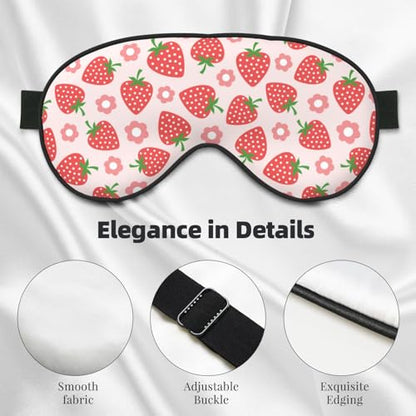 Pink Strawberry Floral Sleep Mask Eye Mask with Adjustable Strap Eye Sleep Shade Cover Blocks Light for Women Men Airplane Travel Nap - color: Pink Strawberry Floral
