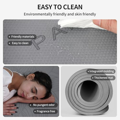 PAIDU Large Yoga Mat 72"x36"x10mm Non-Slip Exercise Mat for Home Gym Studio - color: Gray