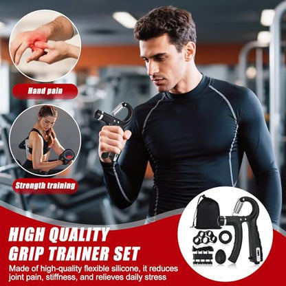 Hand Grip Strengthener, Grip Strength Trainer, 22-132 Lbs Adjustable Resistance Forearm Exerciser Workout for Rehabilitation Athletes Climbers Musicians - color: black 5 Pack