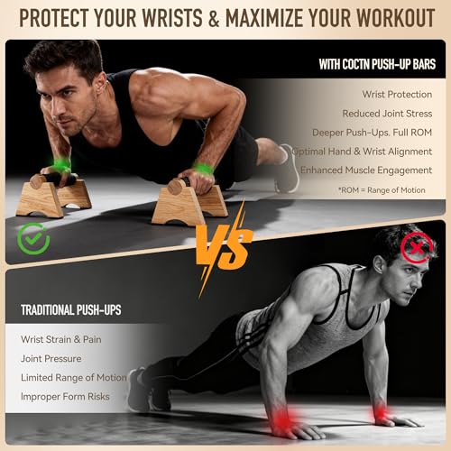 Wood Push up Bar, 2 PCS Parallettes Bars for Men Strength Training, Calisthenics Equipment for Handstand Training - size: 25CM