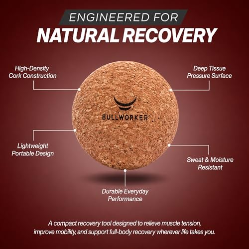 Bullworker 4" Cork Massage and Fitness Ball Recovery Tool - Deep Tissue Muscle Tension Release for Trigger Point, Muscle Soreness, Yoga Therapy, 10 CM