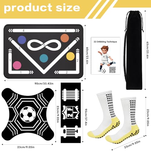 2F22E Soccer Training Mat for Kids & Youth, Non-Slip Silent Footwork Training Equipment with Soccer Bounce Trainer & Socks, Ball Mastery Skills Mat with Instructional Video for Indoor Practice