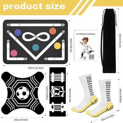 2F22E Soccer Training Mat for Kids & Youth, Non-Slip Silent Footwork Training Equipment with Soccer Bounce Trainer & Socks, Ball Mastery Skills Mat with Instructional Video for Indoor Practice