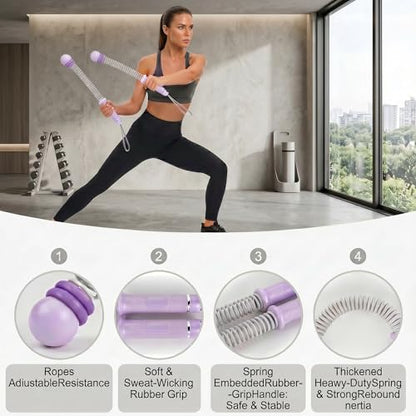 Cordless Ropeless Battle Ropes for Home Gym, Adjustable Weights Portable Battle Ropes with Storage Bag, Exercise Equipment for Strength Training, Aerobic Exercise, Men& Women,Purple