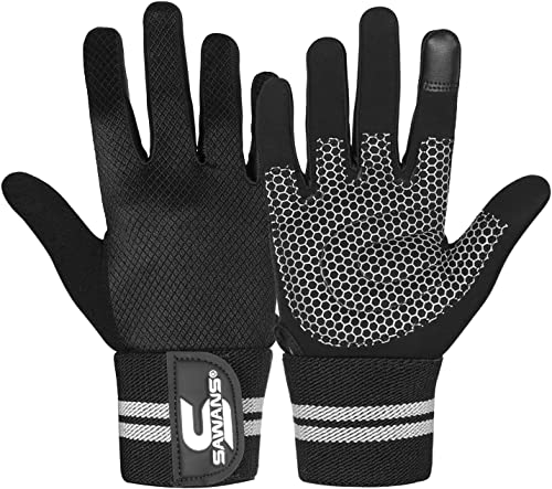 SAWANS Weight Lifting Gloves Gym Workout Fitness Wrist Wrap Support Men Women Fingerless Gloves Full Finger Touchscreen - size: Small