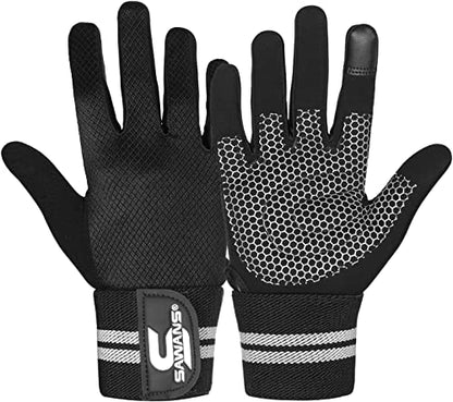 SAWANS Weight Lifting Gloves Gym Workout Fitness Wrist Wrap Support Men Women Fingerless Gloves Full Finger Touchscreen - size: Small