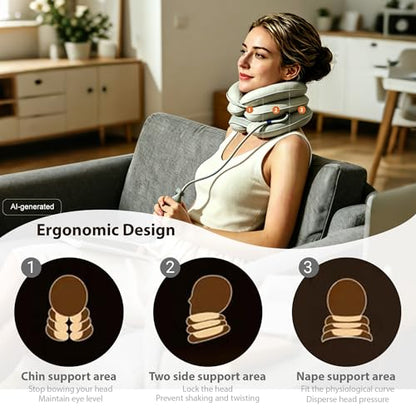 Cervical Neck Stretcher - Inflatable Cervical Traction Device for Neck Pain Relief, Inflatable Neck Traction Device for Home, Office & Travel Use, Adjustable Neck Stretcher Neck Support Brace