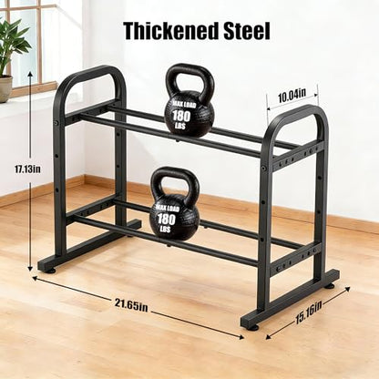 2-Tier Heavy Duty Dumbbell Rack, 180 Lbs Per Shelf Capacity, Adjustable Width Height Stand for Large Hex Dumbbells, Home Gym & Garage Storage (Rack Only)