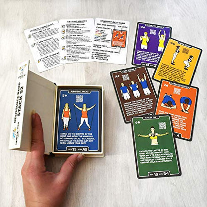 Stack 52 Resistance Band Exercise Cards. Exercise Band Workout Playing Card Game. Video Instructions Included. Home Fitness Training Program for Elastic Rubber Stretch Band Sets. (Updated Deck)