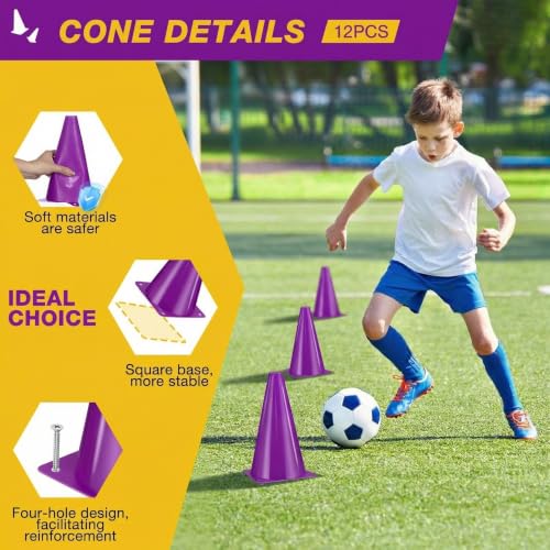12pcs Cones 9 Inch Soccer Cones and Plastic Traffic Cones, Durable Cones for Sports Training, Ideal for Soccer, Basketball, Football, Skating, and Agility Drills Practice - color: purple