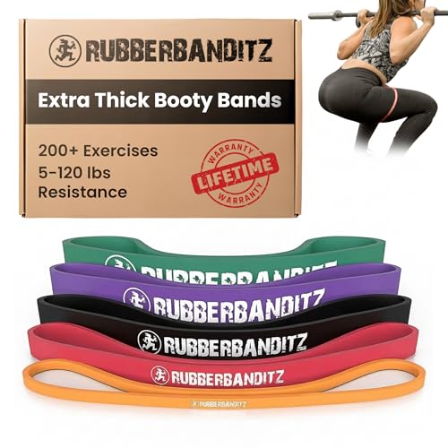 Extra Thick Booty Bands for Glutes & Legs, Mini Loop Engages HIPS, Thighs, Butt, Abs, Hip Resistance Bands for Working Out, Perfect Home Gym Equipment, Sizes 5-300 Lbs - Pack of 5