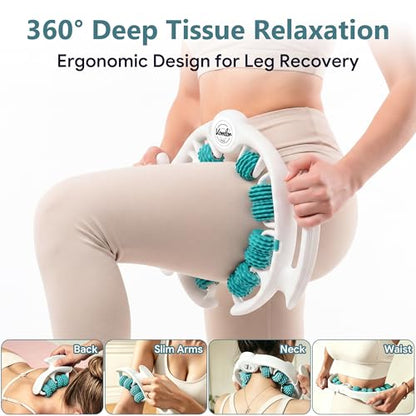 Cellulite Massage Roller - Lymphatic Drainage Tool for Deep Tissue Fascia Massage - Muscle Roller for Legs & Buttocks, Anti-Cellulite Massager for Body Contouring and Skin Smoothing（Green）