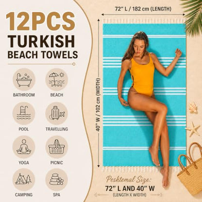HAVLULAND Turkish Beach Towels, Set of 12, Oversized 72"x40" - Beige - color: Beige, size: 12 Pack