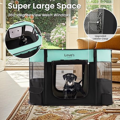Love's Cabin Medium Dog Tent Crate, Portable Foldable Pop Up Dog Kennel Playpen with Carrying Case (Green) - color: Green, style: Medium