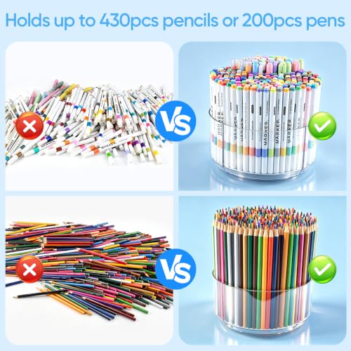JIKIOU 430pcs Acrylic Pencil Holder Marker Organizer 360-Degree Rotating