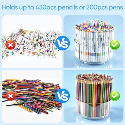 JIKIOU 430pcs Acrylic Pencil Holder Marker Organizer 360-Degree Rotating