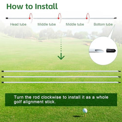 Golf Alignment Sticks, 3 Pack 58”Golf Sticks Alignment Rods, Full Golf Practice Swing Trainer to Align Your Golf Shot