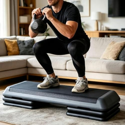 ZENY 43'' Exercise Aerobic Step Platform, Adjustable Fitness Stepper with 4 Stackable Risers, Aerobics Stepper Workout Stepper for Home Gym Cardio Strength & Training - color: Grey