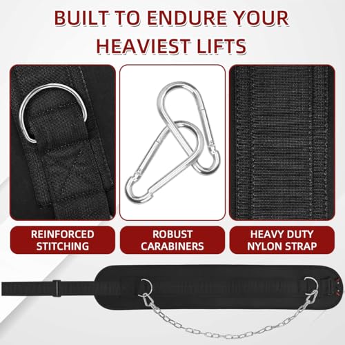 Dip Belt for Weight Lifting & Pull ups - Weighted Belt with 36" Robust Steel Chain, 350lbs Capacity, Workout Belt for Powerlifting, Squats & Dips