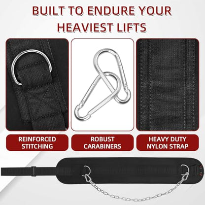 Dip Belt for Weight Lifting & Pull ups - Weighted Belt with 36" Robust Steel Chain, 350lbs Capacity, Workout Belt for Powerlifting, Squats & Dips