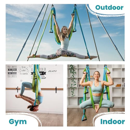 Yoga Trapeze Swing Set for Back Pain Relief & Inversion Therapy - color: Aqua