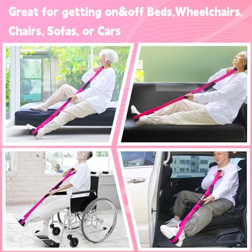 42 Inch Leg Lifter, Rigid Leg Lifter Strap with Handgrips & Foot Loop, Leg Lifter After Hip Replacement &Knee Surgery Recovery Aids Kit, Leg Lifters Getting Legs in and Out of Bed,Car,Wheelchair - color: Rose, size: 42 Inch
