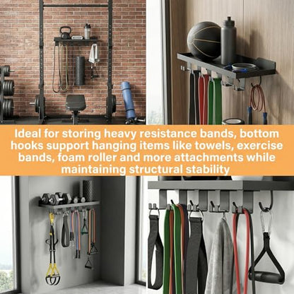 Floating Shelf Organizer Compatible with Tonal Accessories,16.9x6Home Gym Weight wall Storage Equipment Hanger, Metal Rack Holder Wall Mount with 5 T-Lock Brackets & Hooks Hanger (Black)