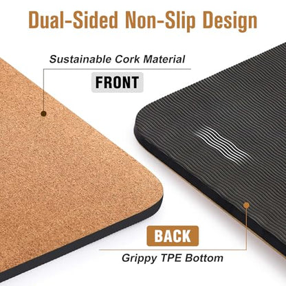 Premium Cork Yoga Mat 1/4 & 2/5 Inch Thick 72 x 26 in, Thick Cork and TPE Non Slip Yoga Mats for Women Men, Sweat Proof Eco-friendly, Great for Hot Yoga & Workouts