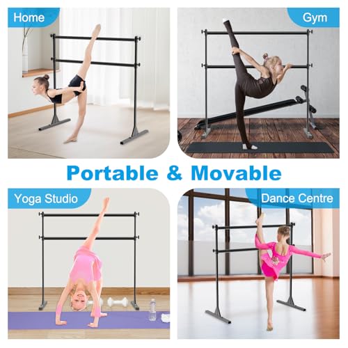 4FT/5FT/6FT Height Adjustable Freestanding Ballet Barre with Fabric Sleeve Portable Double Ballet Bar 350 lbs Capacity Heavy Duty Dance Barre for Home Workout, Stretch - color: 4FT Ballet Barre Only